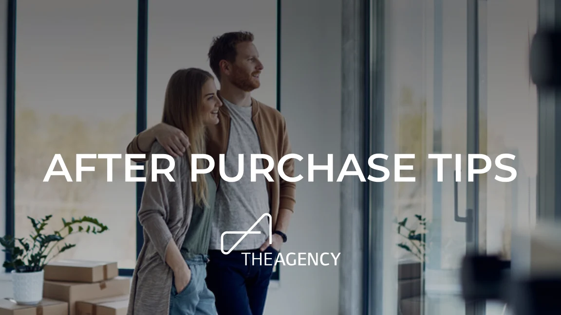 a couple inside their new house, with text overlay