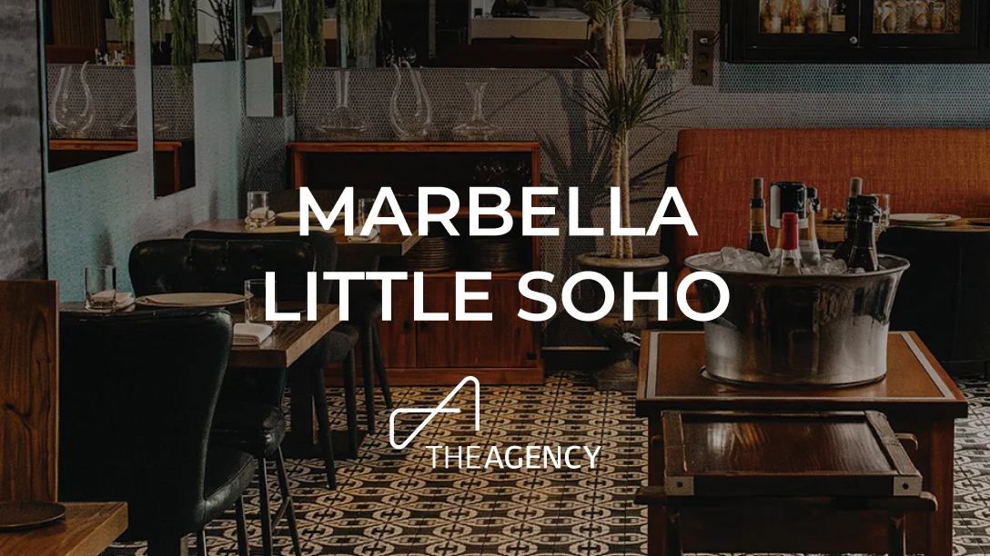 a restaurant's interior with text overlay